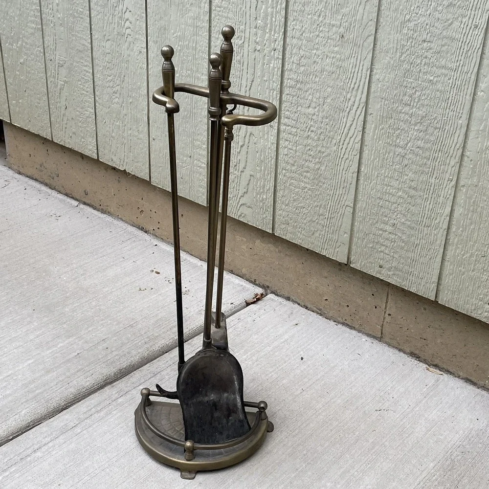 Fireplace Tool Set Brass‎ + Base-,Shovel,Poker,Broom 4 pieces holidays winter